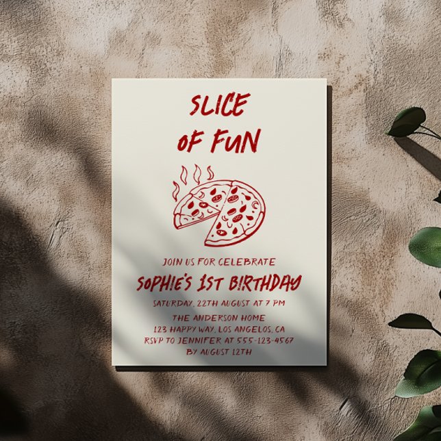 Red Minimal Slice of Fun Pizza Birthday  Einladung (Von Creator hochgeladen)