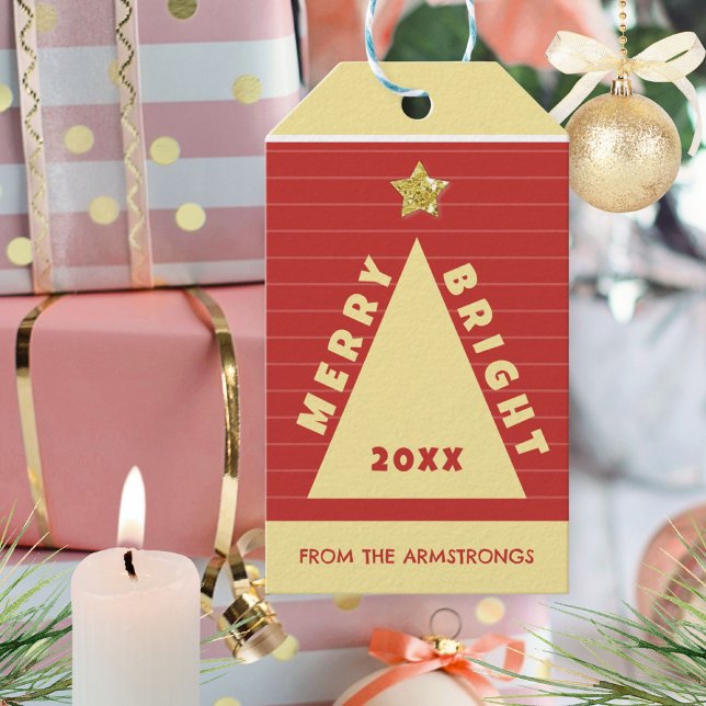 Red Minimalist Christmas Tree Name Geschenkanhänger (Red Minimalist Christmas Tree Name Gift Tags ©Susanne Sachers - Sunny Mind 🌞)