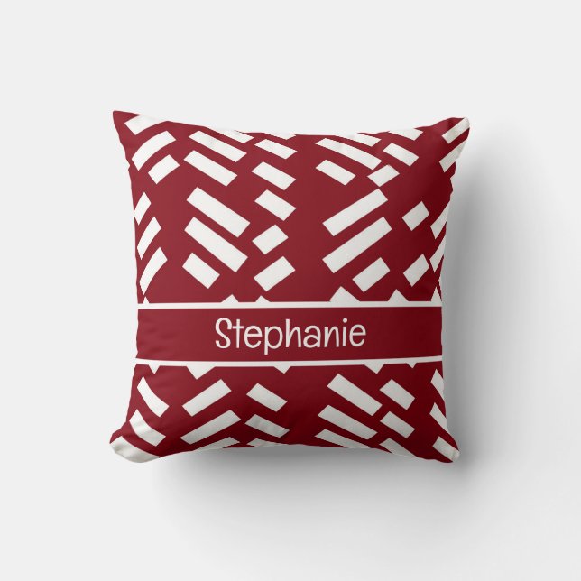 Red Minimalist Diagonal Striped Pattern With Name Kissen (Vorderseite)