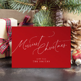 Red Minimalist Elegant Script Merriest Christmas Feiertagskarte