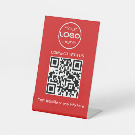 Red Minimalistic Business Logo und QR Code Sockelschild