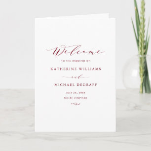 Red Minimalistisch Dainty Script Wedding Programm