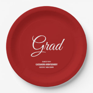 Red Minimalistisch Modern Graduation Party Pappteller