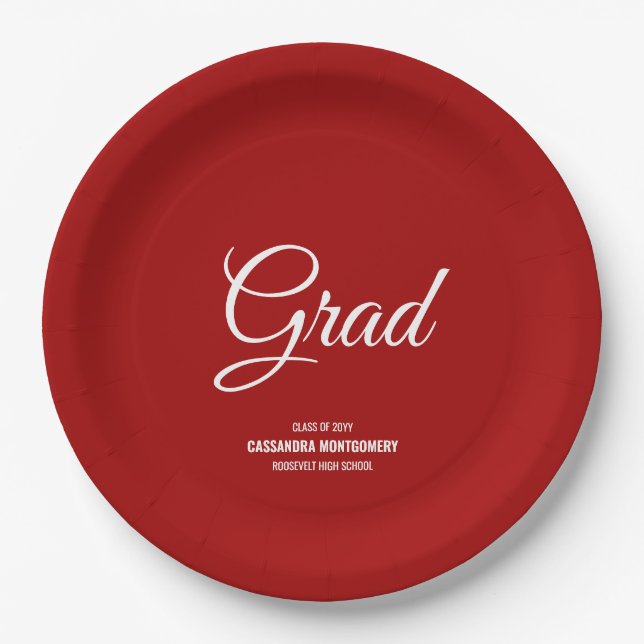 Red Minimalistisch Modern Graduation Party Pappteller (Vorderseite)