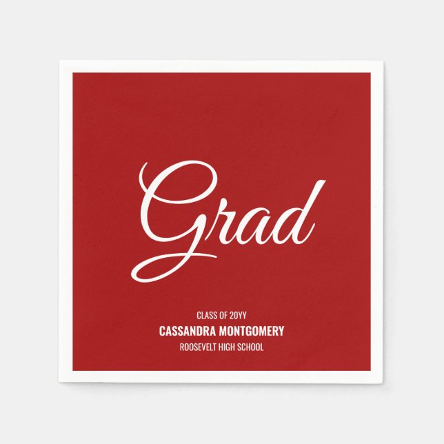 Red Minimalistisch Modern Graduation Party Serviette (Vorderseite)