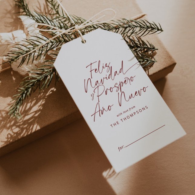 Red Minimalistisch Modern Script Feliz Navidad Geschenkanhänger (Von Creator hochgeladen)