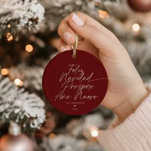 Red Minimalistisch Modern Script Feliz Navidad Keramik Ornament