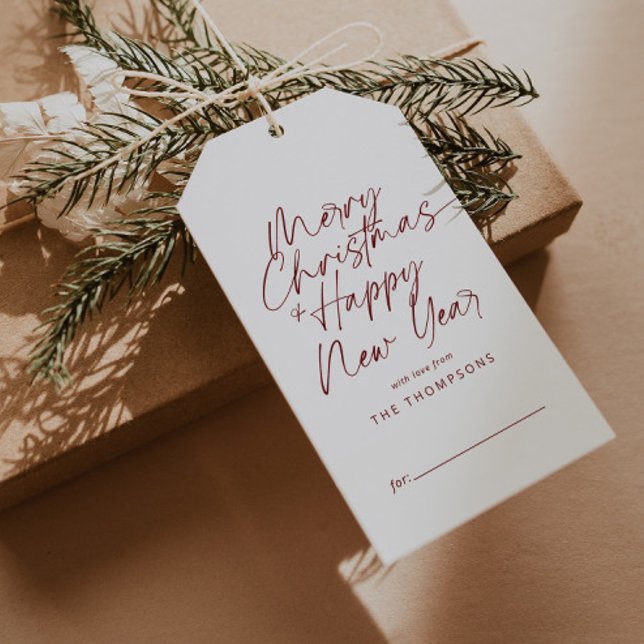 Red Minimalistisch Modern Script Frohe Weihnachten Geschenkanhänger (Von Creator hochgeladen)