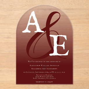 Red Minimalistisch Monogram Wedding Acryleinladungen