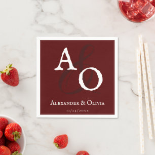 Red Minimalistisch Monogram Wedding Serviette
