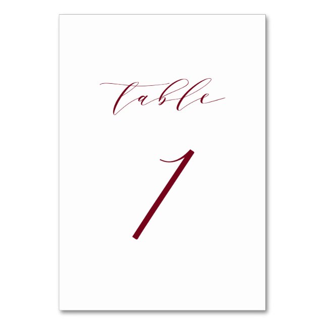 Red Minimalistisch Script Wedding Tischnummer 1 (Vorderseite)