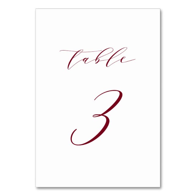 Red Minimalistisch Script Wedding Tischnummer 3 (Vorderseite)
