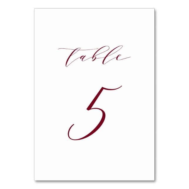 Red Minimalistisch Script Wedding Tischnummer 5 (Vorderseite)