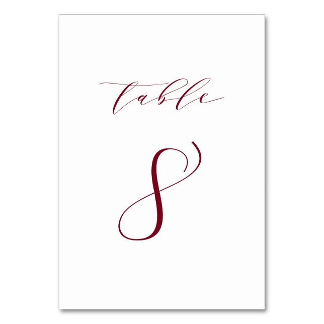 Red Minimalistisch Script Wedding Tischnummer 8 (Vorderseite)