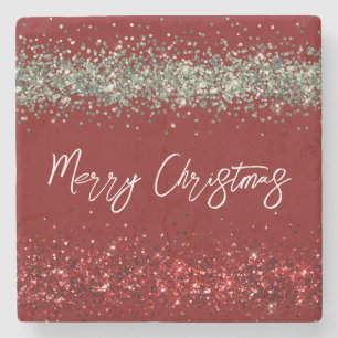 Red Mint Green Glitzer Sparkle Weihnachten Steinuntersetzer