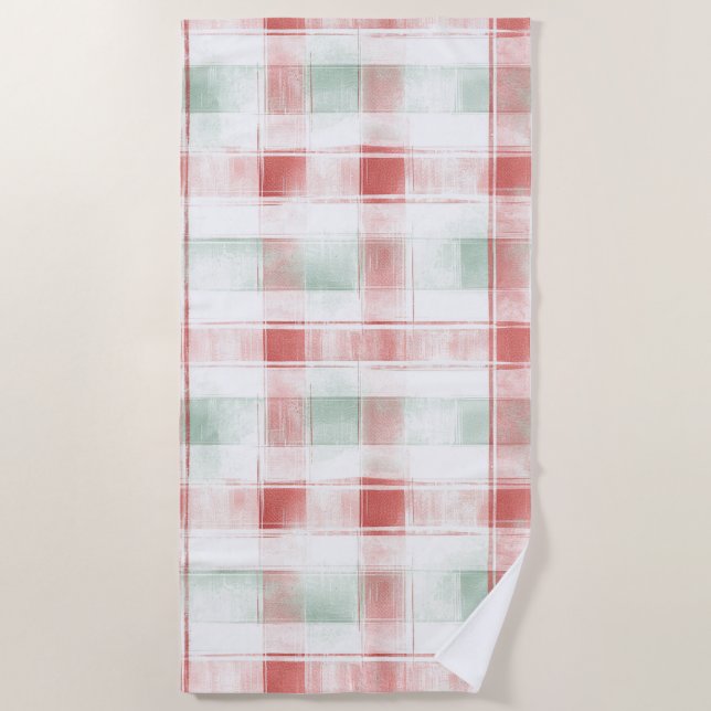 Red Mint Peppermint Mocha Plaid Stripes Christmas Strandtuch (Vorderseite)