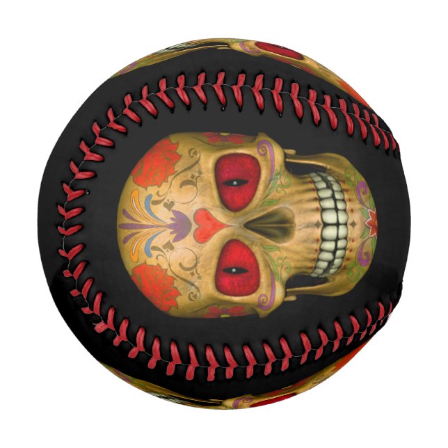 Red Mit Augen Sugar Skull Zombie Baseball (Vorderseite Links)