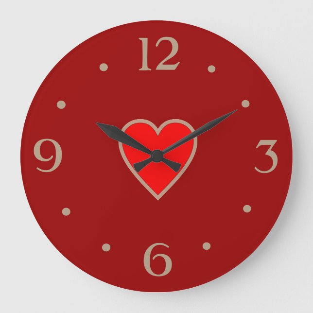 Red mit Light Red Heart Valentinstag Gift Große Wanduhr (Vorderseite)
