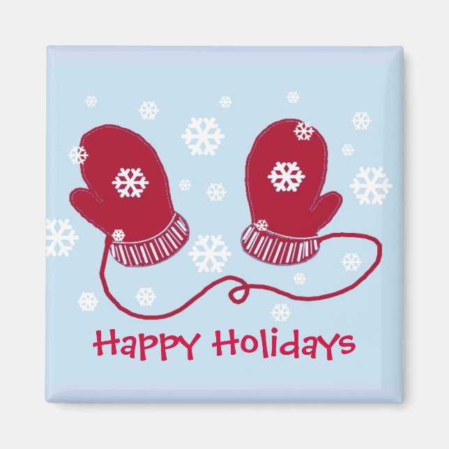 Red Mittens - Happy Holidays Magnet (Vorne)