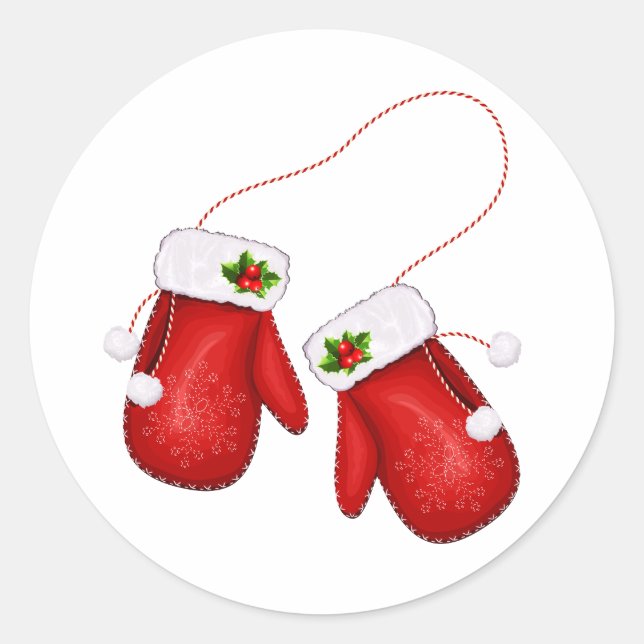 Red Mittens Runder Aufkleber (Vorderseite)