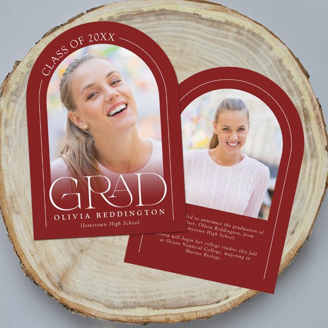 Red Modern Arch 2 Foto Abschluss Ankündigung (Von Creator hochgeladen)