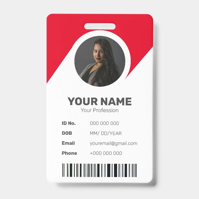 Red Modern Chic Minimal ID Barcode Mitarbeiter Fot Ausweis (Vorderseite)
