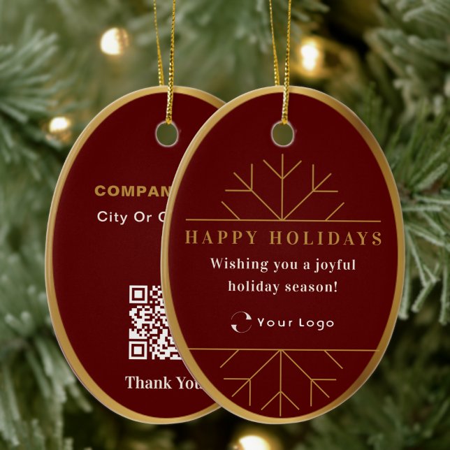 Red Modern Christmas Business Logo QR Code Chic Keramik Ornament (Von Creator hochgeladen)