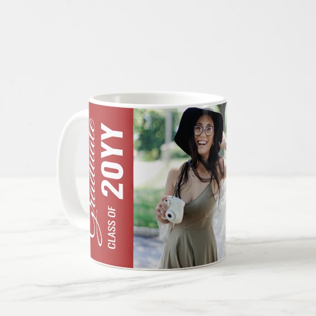 Red Modern Classic Foto Graduation Party Kaffeetasse (Vorderseite Links)