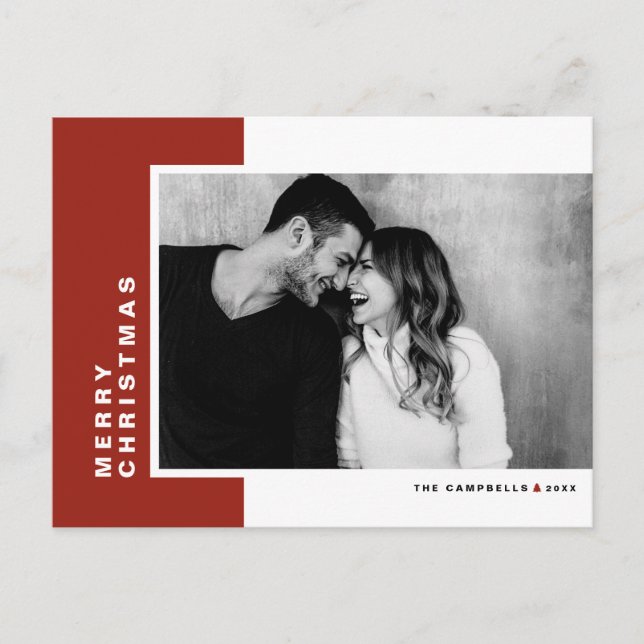 Red Modern Color Block Foto Frohe Weihnachten (Vorderseite)