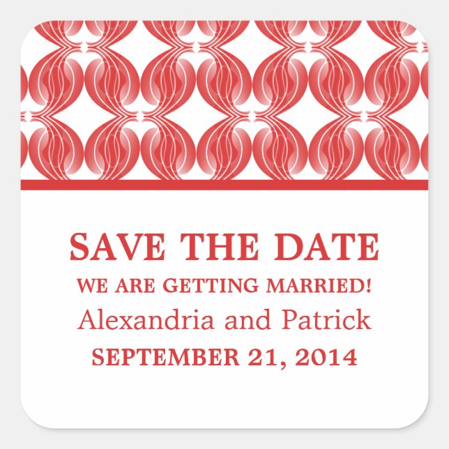 Red Modern Deko Save the Date Stickers (Vorderseite)