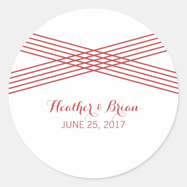 Red Modern Deko Wedding Stickers (Vorderseite)