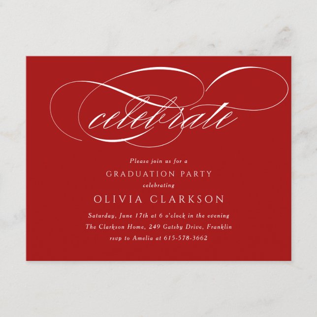 Red Modern Elegante Script Graduation Party Begleitkarte (Vorderseite)