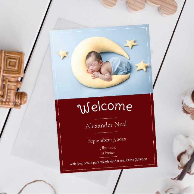 Red Modern Foto Birth Ankündigung (Red Modern Photo Birth Announcement)