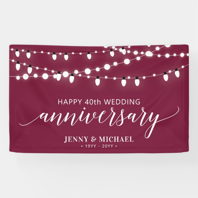 Red Modern Happy 40. Wedding Anniversary Banner (Horizontal)