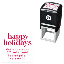 Red Modern Happy Holiday Weihnachten Rücksendeadre Permastempel