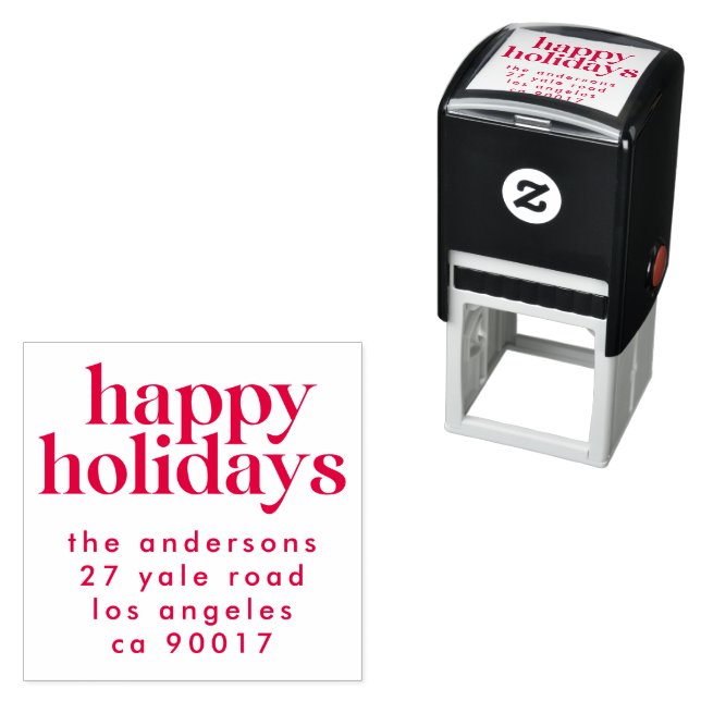 Red Modern Happy Holiday Weihnachten Rücksendeadre Permastempel (Beispiel)