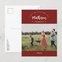 Red Modern Happy Holidays Custom Family Foto Jahr
