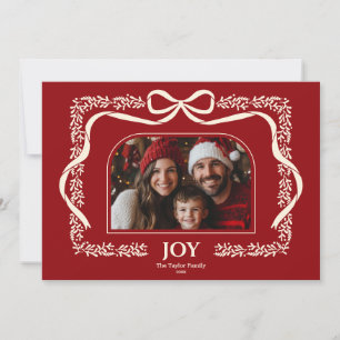 Red Modern Jodern Christmas Bow Ribbon Foto Frame Einladung