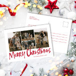 Red Modern Lettering Five Foto Frohe Weihnachten<br><div class="desc">Die Red Modern Lettering Five Foto Merry Christmas Holiday Postcard verfügt über vier Fotos auf der Vorderseite und Platz für Ihre längere Nachricht auf der Rückseite.</div>
