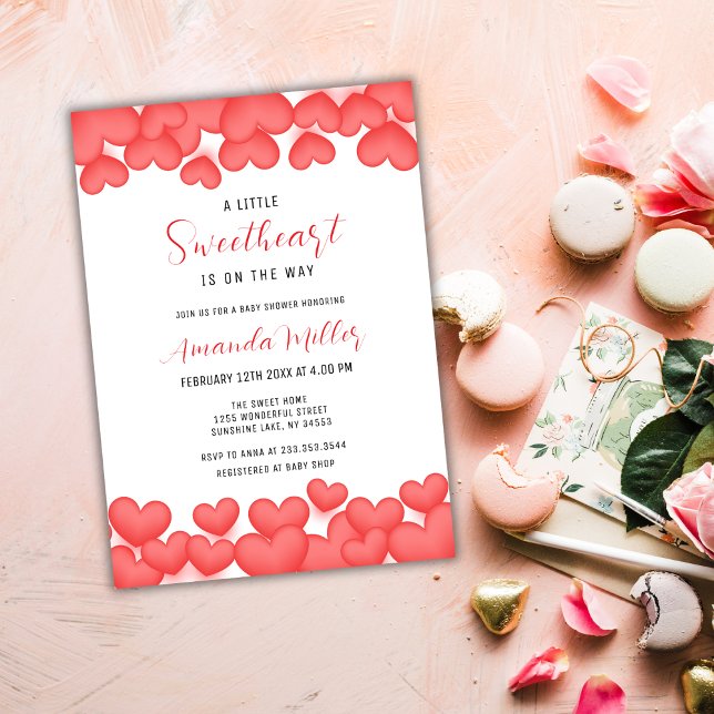 Red Modern Little Sweetheart Valentine Baby Dusche Einladung (Red Modern Little Sweetheart Valentine Baby Shower Invitation)