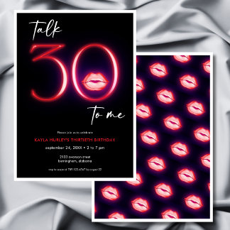 Red Modern Minimal Neon Lips Vortrag 30 Geburtstag Einladung