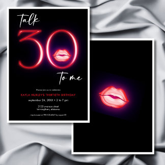 Red Modern Minimal Neon Lips Vortrag 30 Geburtstag Einladung