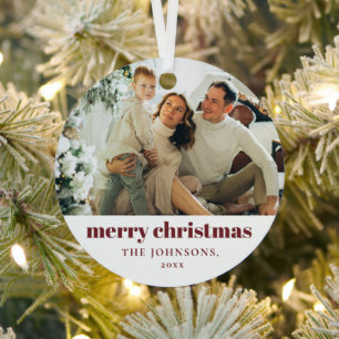 Red Modern Minimalistisch Frohe Weihnachtsfamilie Ornament Aus Metall