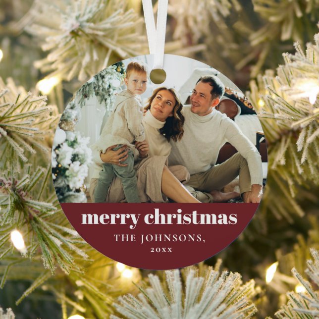 Red Modern Minimalistisch Frohe Weihnachtsfamilie  Ornament Aus Metall (InSitu)