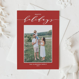 Red Modern Mix Typografie Happy Holidays Foto Feiertagskarte