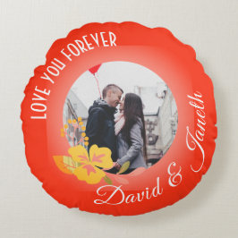 Red Modern Niedliche Liebe Paare Foto Valentinstag Rundes Kissen
