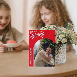 Red Modern Script Happy Holidays Photo Card Feiertagskarte