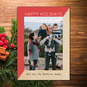 Red Modern Slant Holiday Foto Flat Card Feiertagskarte