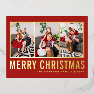Red Modern Typografy Foto Collage Weihnachten Folien Feiertagspostkarte