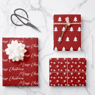 Red & Modern White Christmas Tree Geschenkpapier Set